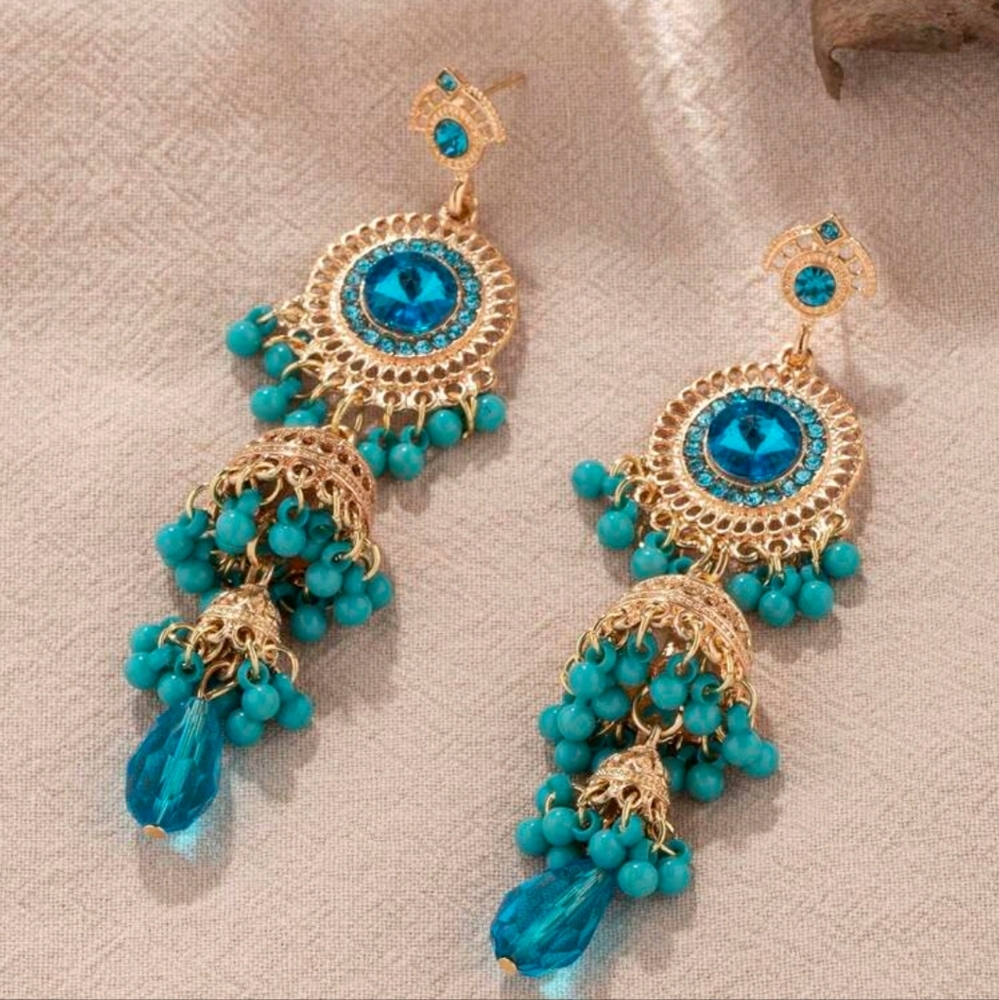Elegant Gold and Blue Dangle Earrings
